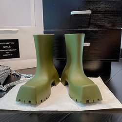 Paris Gummistiefel mit quadratischer Zehenpartie für Damen: Neuer Stil, dicke Sohle, modisch, rutschfest, wasserdicht und mit hohem Absatz. 39 armee grüne