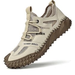 Herrenschuhe, modische Loafer aus echtem Leder, atmungsaktiv, für den Sommer, Frühling, zum Schnüren, bequeme Freizeitschuhe für den Außenbereich, Herren-Sneakers 46 beige