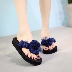 Hausschuhe Damen Sommermode, Dickbesohlte Hochhackige Sandalen, Damen Strand Rutschfeste Blumen, Slope mit Flip-Flops 40 navy blau
