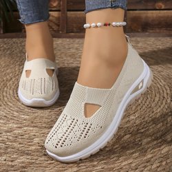 Damenschuhe Slipper Flache Schuhe Atmungsaktive Strickschuhe Lässige Schuhe Bequeme Schuhe für den Frühling 39 beige