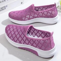 Damenschuhe Sommer alte Peking-Stoffschuhe Mesh atmungsaktive Freizeitschuhe weicher Boden rutschfeste flache Unterseite Ein-Fuß-Steigbügel-Schuhe 40 violett