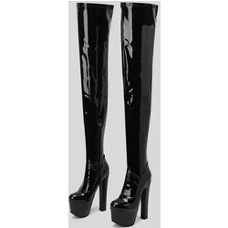 17 cm Ultra High Heel Overknee Stiefel Damen Stretch Lackleder Reißverschluss Overknee Stiefel Plateauschuh 40