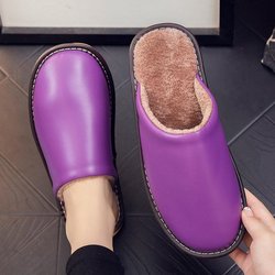 Rutschfeste, wasserdichte Winter-Lederpantoffeln für Paare – warme Plüsch-Hausschuhe 27 (usually 40-41) violett