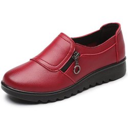 Mode Weiches Leder Runde Kopf Frauen Casual Wohnungen Damen Seite Zipper Flache Schuhe Mutter Einzelnen Schuh 40 rot