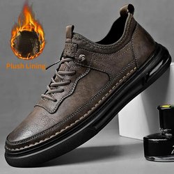 Herren-Plüsch-Lederschuhe, lässige Baumwollschuhe, Outdoor-Schuhe 44