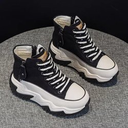 Herbst und Winter Nische High-Top Damenschuhe Dickbesohlte Casual Hundred Take Sportschuhe 38 schwarz