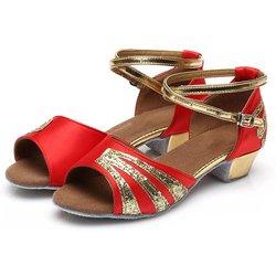 Lateinische Tanzschuhe für Damen, Satin-Absatz, 3,5 cm, Salsa-Performance, Ballsaal-Tanzschuhe 39 rot