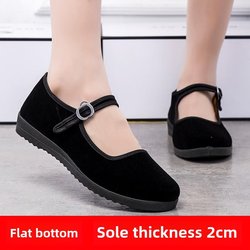Sommerschuhe aus atmungsaktivem Stoff im Old Beijing-Stil für Damen mit flachem Absatz und weicher Sohle, rutschfeste schwarze Tanz- und Arbeitsschuhe 34