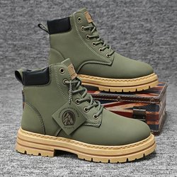 High Top Stiefel Herren Lederschuhe Mode Motorrad Stiefeletten für Männer Winterstiefel Herrenschuhe Schnürstiefel Botas Hombre 42 grün
