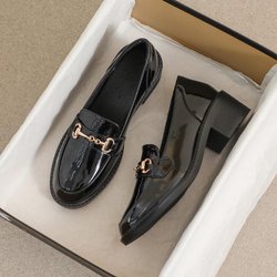 Damen Schwarze Leder High Heel Slipper - 2025 Herbst Britischer Stil mit Horsebit-Schnalle, All-Match, Weiche Sohle. Size 39