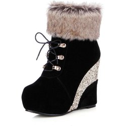 Mode Keilabsatzschuhe Damen Wildleder Schneestiefel Warme Plüsch Stiefeletten Slipper Reißverschluss Damen Winter Knöchelstiefel Damenschuhe Damen Plateau Stiefel 38 schwarz