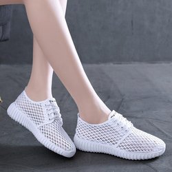 Mesh-Schuhe für Damen, atmungsaktiv, bequem, Sommer, hohl, Mesh-Stoffschuhe, Sport, lässig, All-Match, flache Unterseite, Einzelschuhe 38 weiß