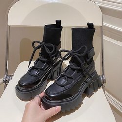 Damenstiefel Erhöhte Flut Marke Britischer Stil Kurze Stiefel All-Match Trendy Plateaustiefel 39