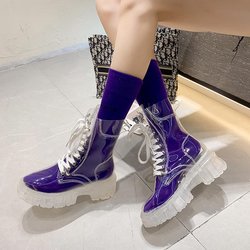 Transparente Stiefeletten Damenmode Schuhe Designer Stiefeletten Damen Klare Stiefel für Damen Transparente Schuhe 43 violett