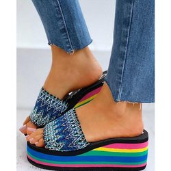 Sommer Keile Slides Rainbown Plattform Sandalen Frauen Pantoletten Schuhe Mode Slipper Sandalen Gemütliches Gehen 37 blau