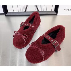 Übergröße Damen Lammfell-Flats Pelzige Lammwolle Mocasines Mujer Warme Baumwollschuhe Damen Slip-On Loafers mit Schafspelzfutter Winter 40