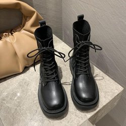 Stiefel Damen Herbst und Winter Britischer Stil Wildstrick Weiße Stiefel Dicker Boden Kurze Stiefel Damen 35 schwarz