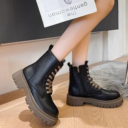 Leder-Schneestiefel Damen Plüsch Verdickte Baumwolle Damenschuhe Hohe Winter Warme Kurze Stiefel Warme Rutschfeste Stiefel Damen 37