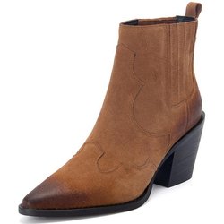 Kurze Stiefel aus Rindsleder und Wildleder mit spitzem Zehenbereich, Damen-Vintage-Schuhe, Western-Cowboystiefel 41 braun