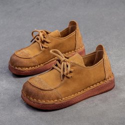 Johnature Retro-Schnürschuhe aus echtem Leder, vielseitige Mischfarben, weiche Sohle, bequeme Faltschuhe für Damen 38