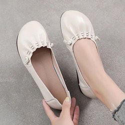 Einzelne Schuhe Frauen Flache Bequeme Elastische Weiche Sohle Frühling und Sommer Alte Mutter Schuhe 40 beige