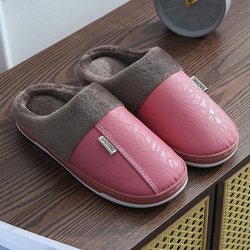 Männer Frauen Wasserdichte PU Leder Winter Warme Plüsch Hause Schuhe Hausschuhe Indoor Anti-Skid 40-41 rosa