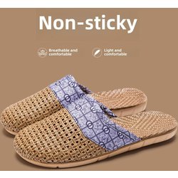 Rutschfeste, geräuschlose Deodorant-Hausschuhe aus Baumwolle und Leinen für Damen für zu Hause und den Sommer, Stil 1363 39-40 blau