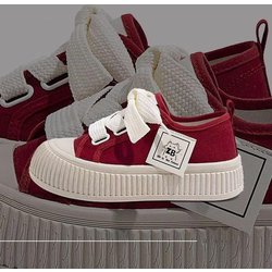 Frauen Einzelne Schuhe Frühling Sommer Plattform Student Wohnungen Weibliche Segeltuchschuhe 37 rot