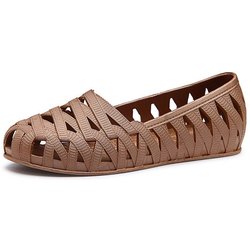 Sommer-Plastiksandalen mit flachem Boden und Loch, weiße Plastikschuhe, rutschfeste Strandsandalen für Damen 39 braun