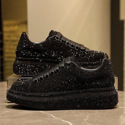 Damen-Plattform, glänzende Strass-Plateauschuhe, vielseitige modische Freizeitschuhe, Damen-Sportschuhe 37 schwarz