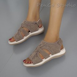 Sommer runde Zehen Freizeitschuhe Klettverschluss flache leichte atmungsaktive Sandalen Damenschuhe 39