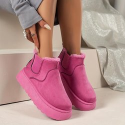 Flauschige Stiefel für Damen in Volltonfarbe, Plateaustiefel mit weicher Sohle und Fleecefutter, rutschfeste warme Winterstiefel aus Plüsch 37 rosa
