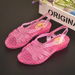 Sommer-Kristall-Sandalen, transparent, dicker Absatz, Kunststoff-Sandalen, Damen, Keilabsatz, rutschfeste Strandschuhe 40 rosa