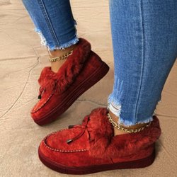 Damen Baumwollschuhe Winter Schleife Warme Schuhe Flach Große Größe Flauschige Schuhe Große Größe Damenschuhe 40
