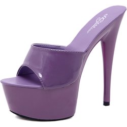 15 cm Absatz 5 cm Plattform Leder Tuote Dünne High Heels Sexy Schwarze Plattform Ultrahohe Sandalen Weibliche 39 violett