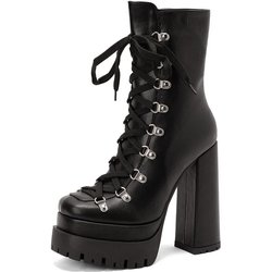 Damen Plateaustiefeletten mit Schnürung, superhoher Chuinky-Absatz, Stiefeletten, modische Schuhe für Damen, Herbst/Winter, Sale, ganz neu 37 schwarz