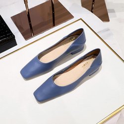 Damen Freizeit Ol Pendeln Retro Mode Flache Schuhe Quadratischer Kopf Weiches Leder Einzelschuhe 41 blau