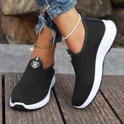 Atmungsaktive Flyknit-Sneaker für Damen, bequeme Slip-On-Wanderschuhe, leichte, lässige, sportliche Mesh-Schuhe 37 schwarz