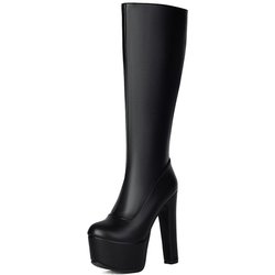 Rote Damen Kniehohe Stiefel Plateau Sexy 2025 Winterschuhe Luxus Sehr High Heels Lange Fetisch Party Stiefel Damen Große Größe 45 47 schwarz