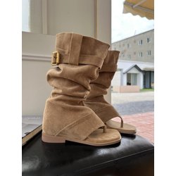 2024 neue Sommerstiefel, Zehenstiefel, fußklemmende kalte Stiefel, Sandalen, flache Innenstiefel mit größerer Höhe, kurze Stiefel 37 hellbraune