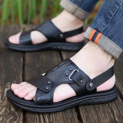 WTEMPO Sommersandalen für Herren, weiche Unterseite, dicke Unterseite, hohle Slides, Outdoor-Strandschuhe für den Innenbereich, rutschfeste Slipper, tragbare Wanderschuhe 45 schwarz