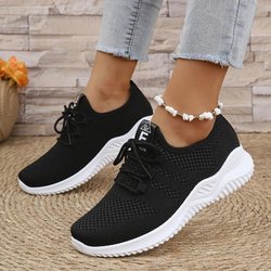 Einfarbige Freizeitsportschuhe für Damen, leichte gestrickte Sportschuhe für Damen, leichte Sportschuhe mit weicher Sohle 38 schwarz