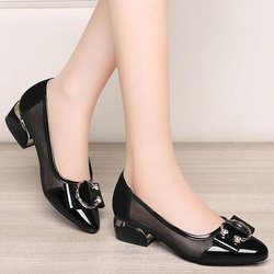 Dicker Absatz Einzelschuhe Sandalen Damen Echtes Weiches Leder Mesh Spitzzehe Mittelabsatz Mutter Schuhe Damen Sommer Flache Sandalen 35 schwarz