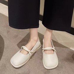 Herbst und Winter Casual Single Schuhe Square Head Flat mit flacher Unterseite Puppenschuhe Set Füße koreanische Version der weiblichen Schuhe 39 weiß
