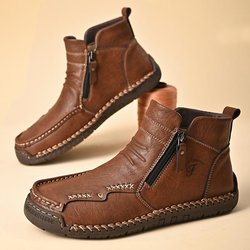 Herren Lederstiefel Reißverschluss High Top Freizeitschuhe 39-46 44