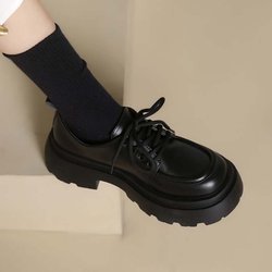 Schwarzer Loafer für Damen, Spitze, dicker Boden, Gothic-Lolita-Stil, Kunstleder, Erhöhungsschuhe, Preppy-Stil, rutschfeste Arbeitsschuhe mit flachem Boden 38