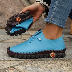 Einfarbige Freizeit-Sneaker für Damen, rutschfeste, atmungsaktive, weiche Low-Top-Sneaker zum Schnüren, vielseitige, bequeme Alltagsschuhe 38 blau