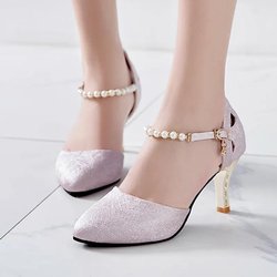 Hochhackige Sandalen für Damen, einzeilige Schnalle, Stiletto-Schuhe, All-Match-Arbeitsschuhe 35 rosa