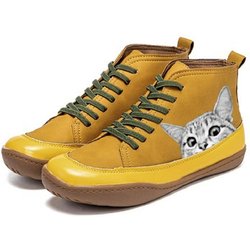 Bedruckte Katzen-Freizeitschuhe für Damen, europäische und amerikanische Plateauschuhe mit runder Spitze 39 gelb