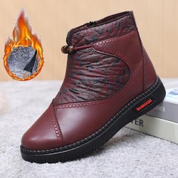 Damen Winterstiefeletten mit Kunstfellfutter, rutschfeste Stiefeletten aus PU-Leder, warme Schneestiefel für Damen, bequeme Plateau-Kurzstiefel mit seitlichem Reißverschluss 41 rot